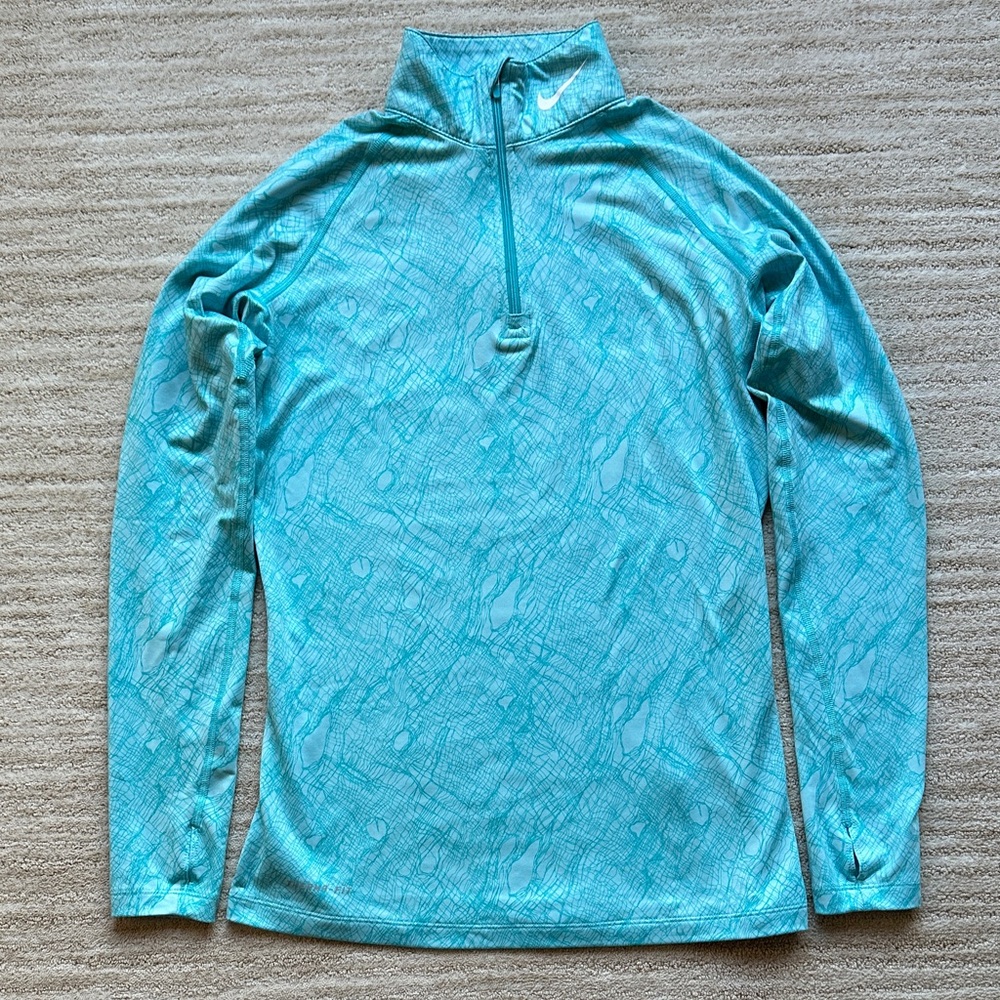 EUC Nike Pro Combat 1/4  Zip Therma-Fit Pullover Fitted DriFit Blue Scribble Med
